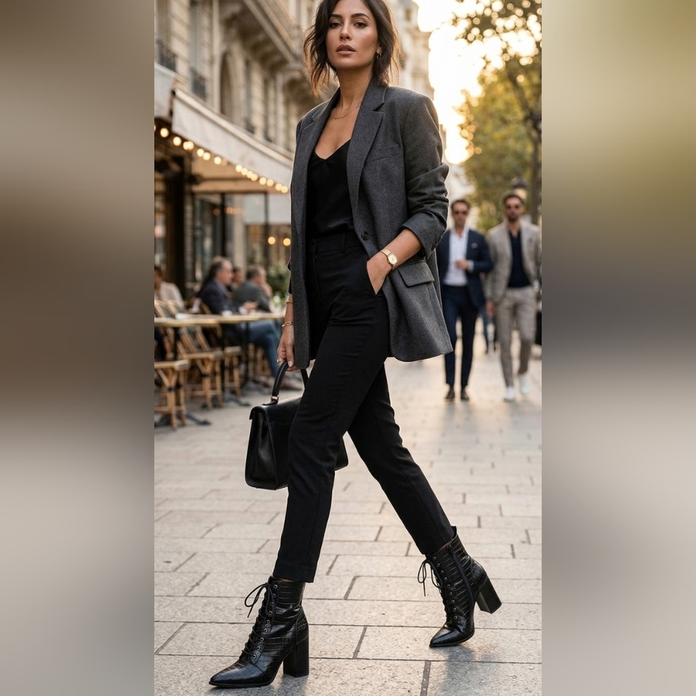 Charles David Black Croc-Embossed Lace-Up Boots